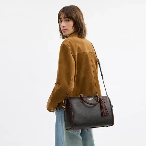 Rowan Large Satchel Bag In Signature Canvas With Fringe - Picture 8 of 10